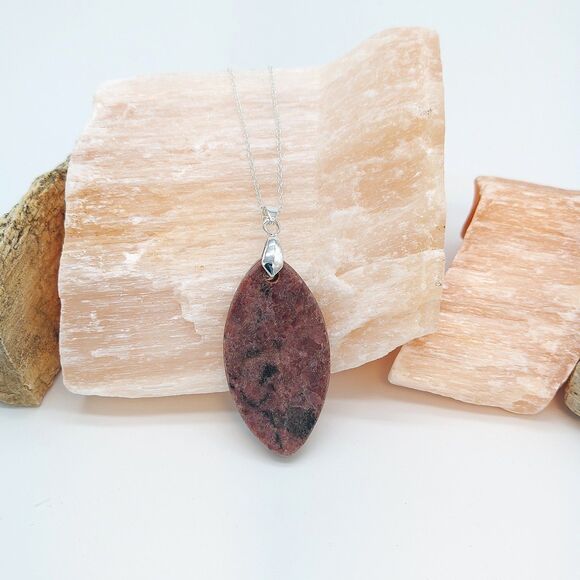 Jewelry - Large Rhodonite Necklace Natural Gemstone Statement Pendant